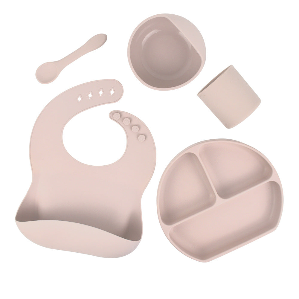 5-Piece Baby Feeding Bowl and Spoon Set Displayed Flat