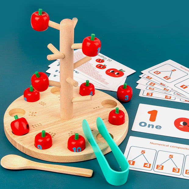Fun Apple Picking Game Children's Puzzle Digital Cognitive Teaching Tool Baby Focus Training Splicing Wooden Christmas Toy Gift