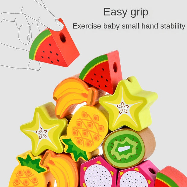 Children's Wooden Hedgehog Fruit Bead Kindergarten Baby DIY Early Education Puzzle Large Particle Rope Bead Toy
