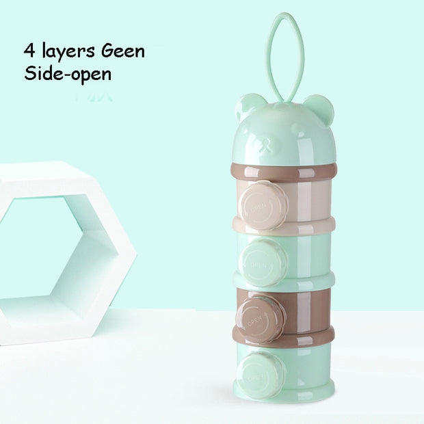3 / 4 layers Bear Style Portable Baby Food Storage Box Essential Cereal Cartoon Infant Milk Powder Box Toddle Snacks Container