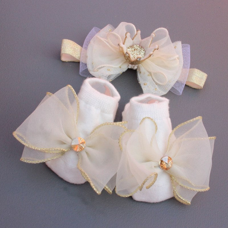 Baby Headband Gift Set Swan Crown & Socks for Newborns
