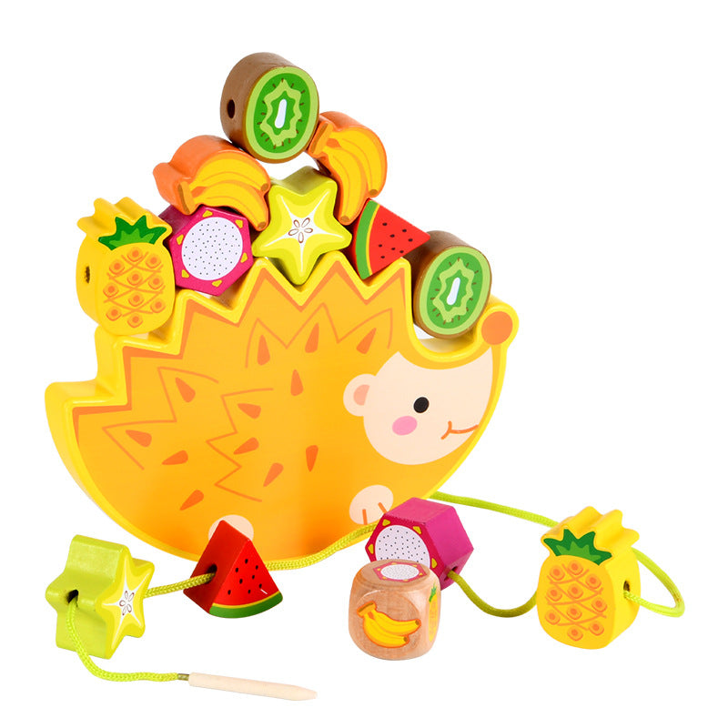Wooden Hedgehog Bead Toy with colorful fruit beads for toddlers