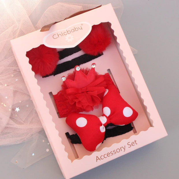New Baby Hairband Korean Style Bow Flower Children's Hair Accessories Headband Guard Fontanelle Crown Jewelry Set Gift Box
