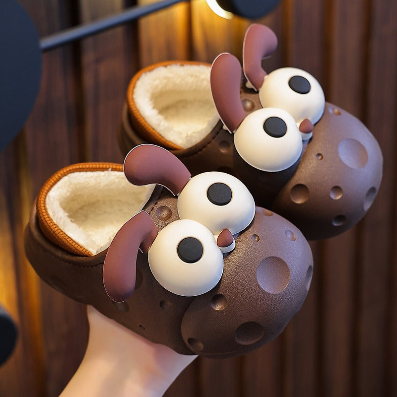 Toddler wearing Baby Cotton Slippers indoors