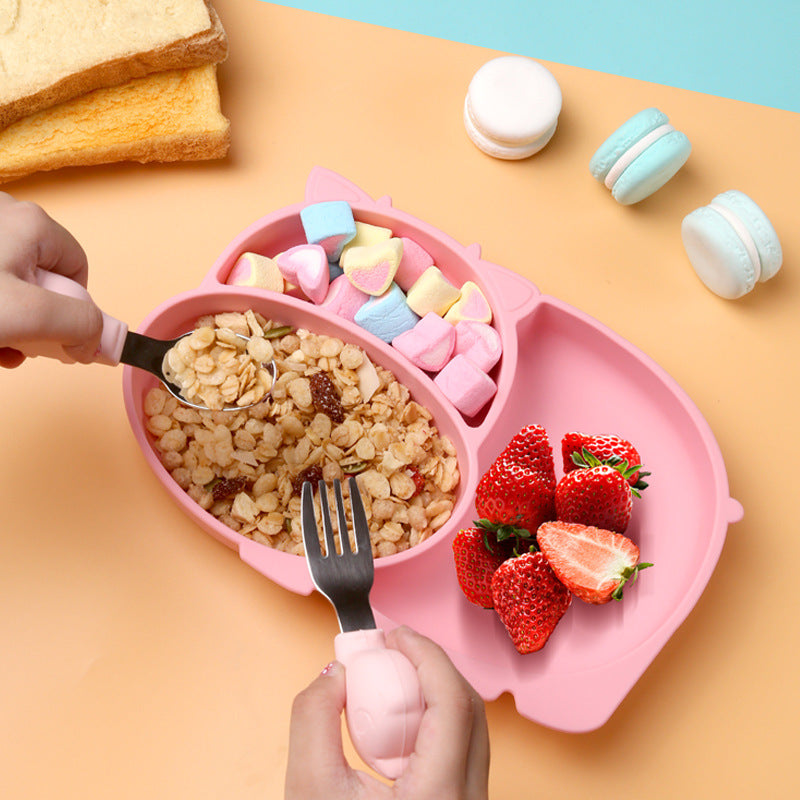 Silicone Baby Dinner Plate with suction cup compartments