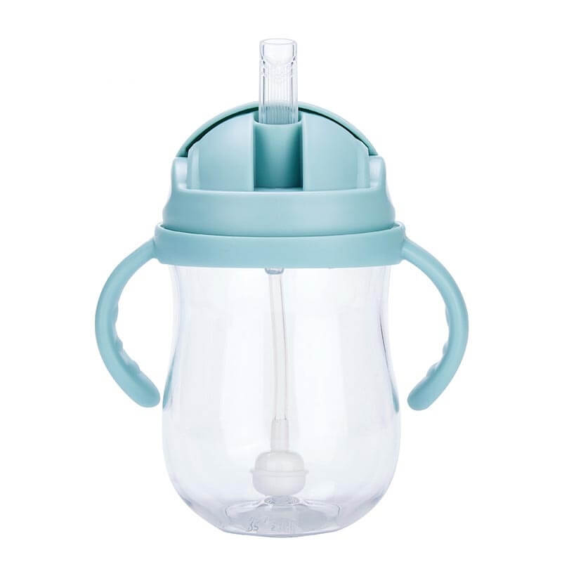Newborn Silicon Feeding Kids Toddle Baby Drink Cups Water blue straw training cup