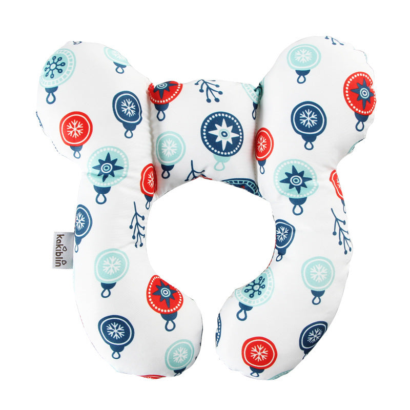 alt="Soft Baby Head Protection U-Shaped Pillow in lightweight stroller"