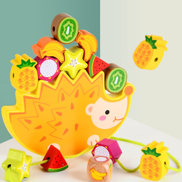 Children's Wooden Hedgehog Fruit Bead Kindergarten Baby DIY Early Education Puzzle Large Particle Rope Bead Toy