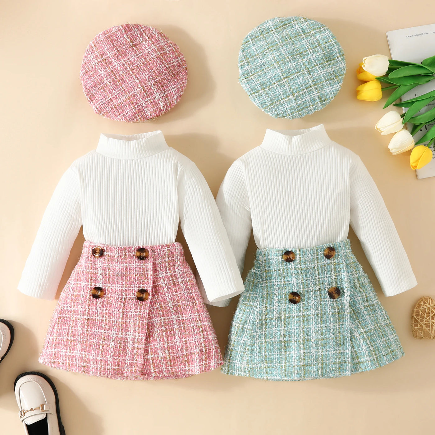 ma&baby 6M-3Y Toddler Infant Newborn Baby Girls Clothes Sets knit long sleeve top and plaid skirt