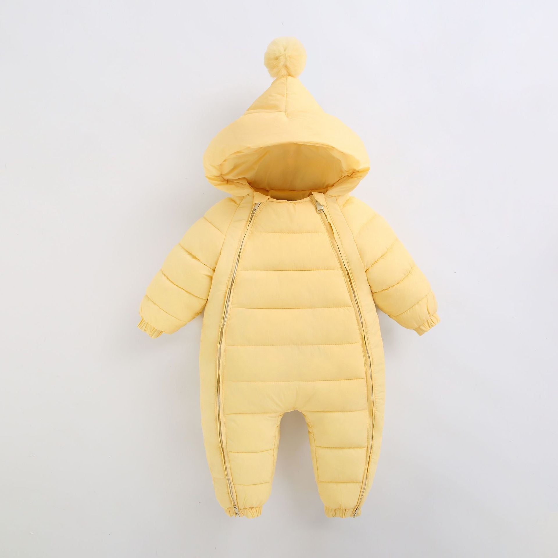 alt="Baby wearing Baby Winter Jumpsuit outdoors in winter"
