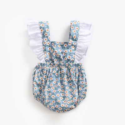 Floral baby jumpsuit with soft cotton fabric and contrasting colors