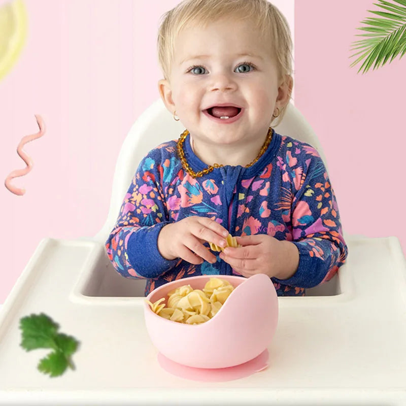Side view of Baby Silicone Tableware showing strong suction base